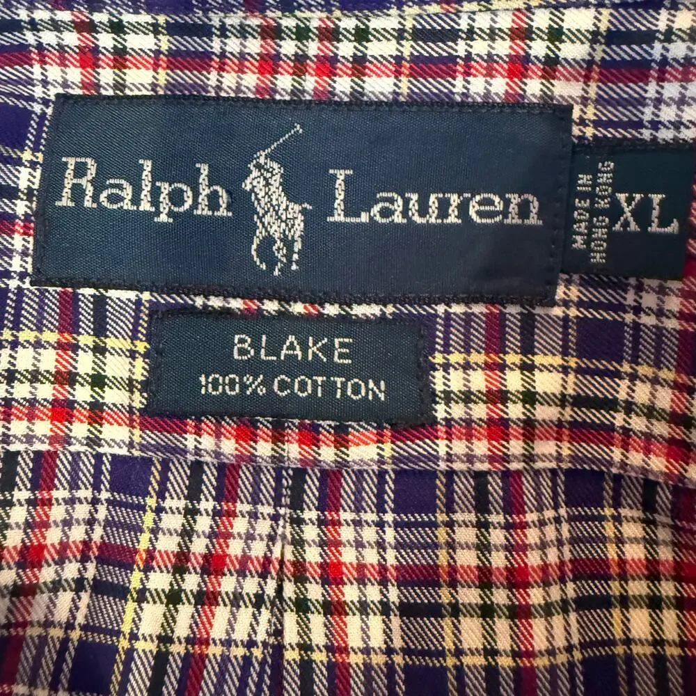 Ralph Lauren Blake Plaid Button Down Shirt XL Red Blue Cotton Classic Fit